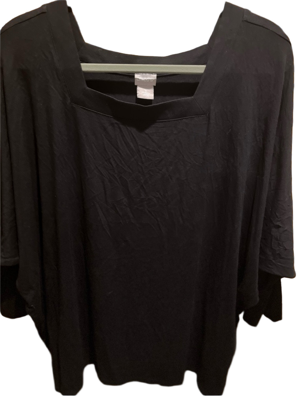 Chico's XL  Black Square-Neck Draped Women's Top